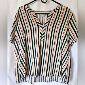 Striped Women's Top - Black, White, and Pink